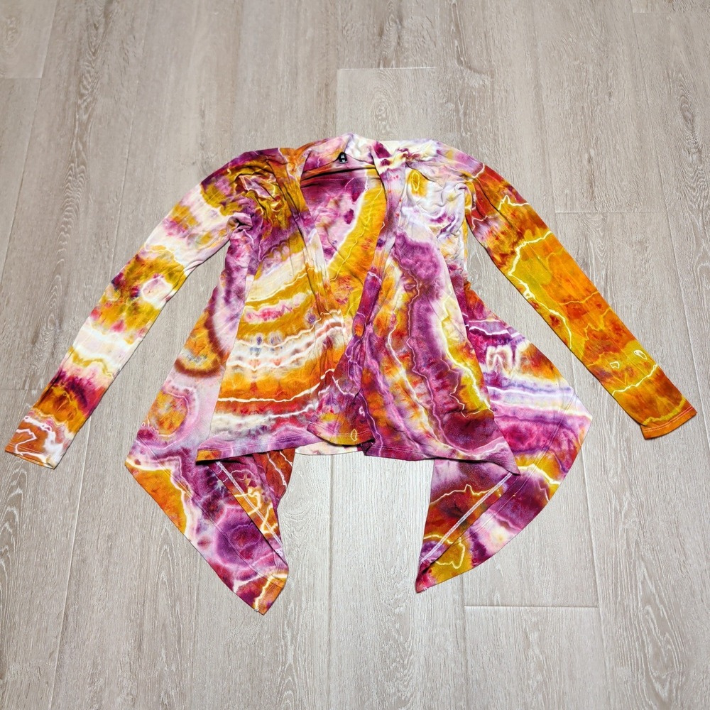 Lock & Love‎ Womens Geode Tie Dye Open Front Flowy Cardigan Orange Purple Medium